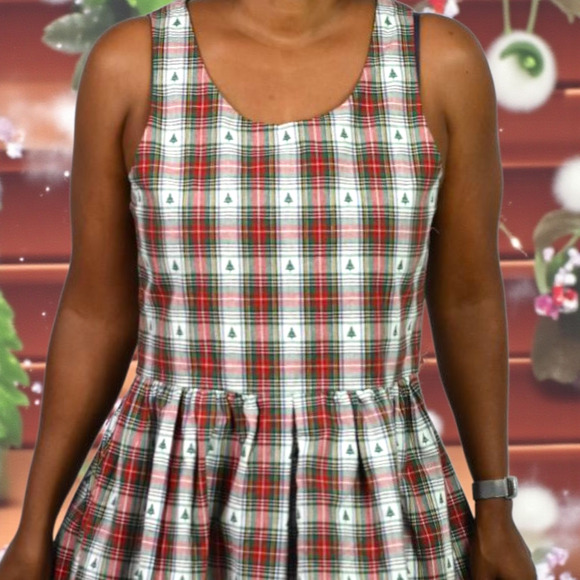 Handmade Plaid Christmas Tree Dress Red Tartan Jumper Pinafore Festive Medium - Picture 1 of 16